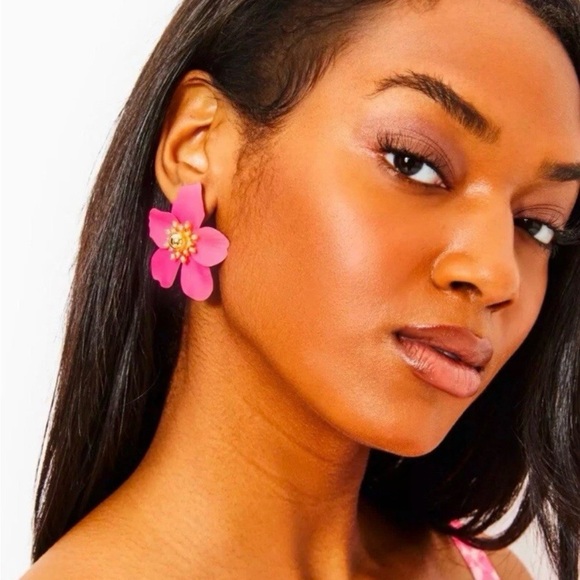 New Lilly Pulitzer Pink Oversized Orchid Floral Earrings